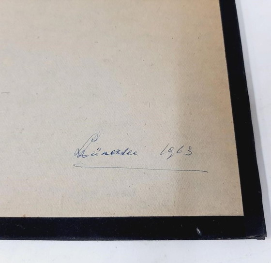 Image 1 of Vintage black and white photograph of a mountain landscape, framed and signed