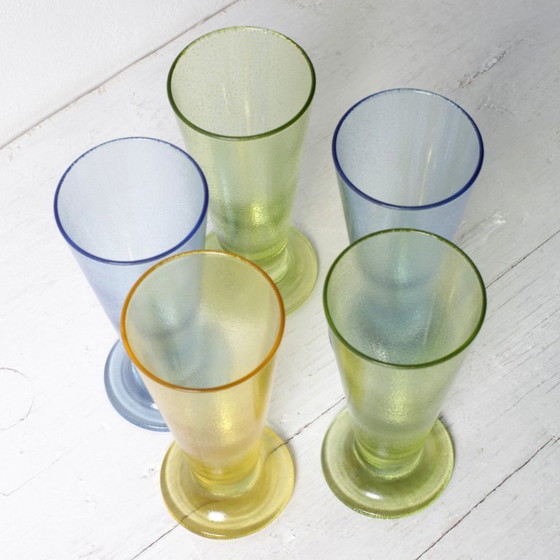 Set di 5 bicchieri da acqua colorati gialli, verdi e blu / Turchia / Anni 2000 – Bicchieri e caraffe, Glass (photo 5 of 10)