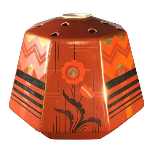 Art Deco Geometrisch Modernistische Steingut Keramik Vase von Saint Ghislain, 1935