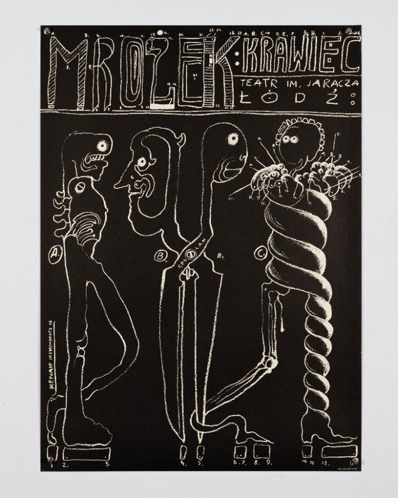Mrozek Krawiec – 1978 – Poster teatrale vintage originale di Kenarf Iksyeiworats – Moderno Mid-Century – (photo 3 of 8)