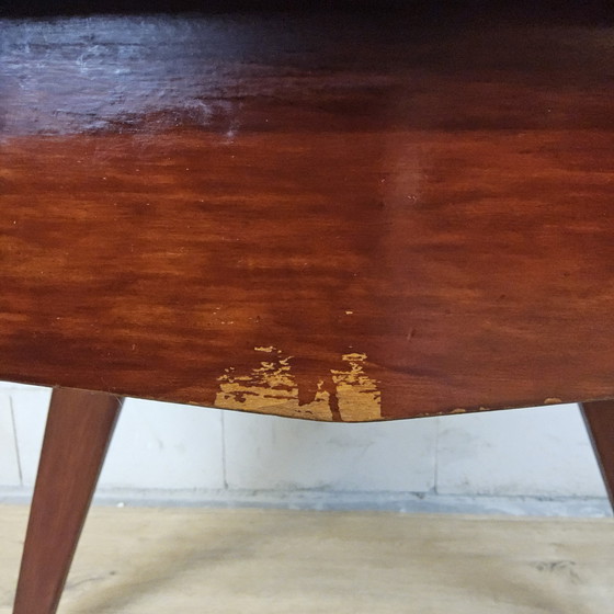 Image 1 of Vintage naaikastje van teakhout  / bijzettafel met klep 60s / naaitafeltje mid century 