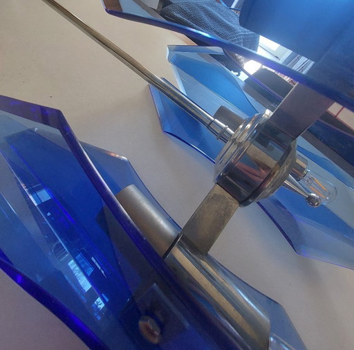 Italiaanse blauwe glazen hanglamp uit het midden van de 20e eeuw van Veca