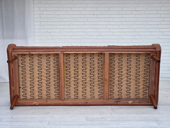 Image 1 of Dänisches 3-Sitzer-Sofa aus den 1970er Jahren, braunes Möbelleder mit Patina.