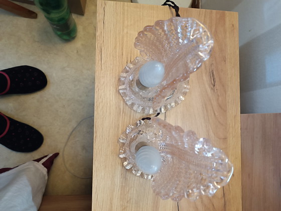 Image 1 of Seltenes Paar „Foglia“-Tischlampen von Barovier & Toso – Muranoglas – Rosa, 1960er Jahre