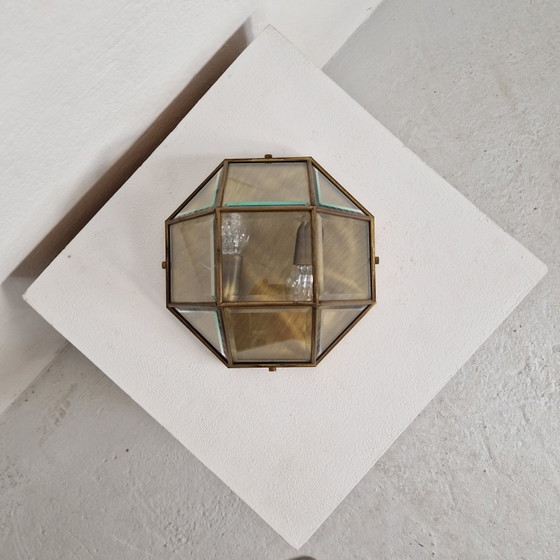 Image 1 of Applique ou plafonnier en bronze/cuivre avec verre taillé