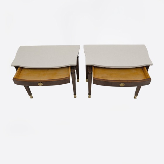 Image 1 of Coppia di comodini in marmo e mogano in stile neoclassico