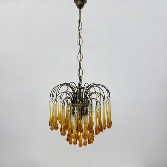 Image 1 of Mid Century Design Murano-Bernsteinglas-Tropfenleuchter, 1970er Jahre