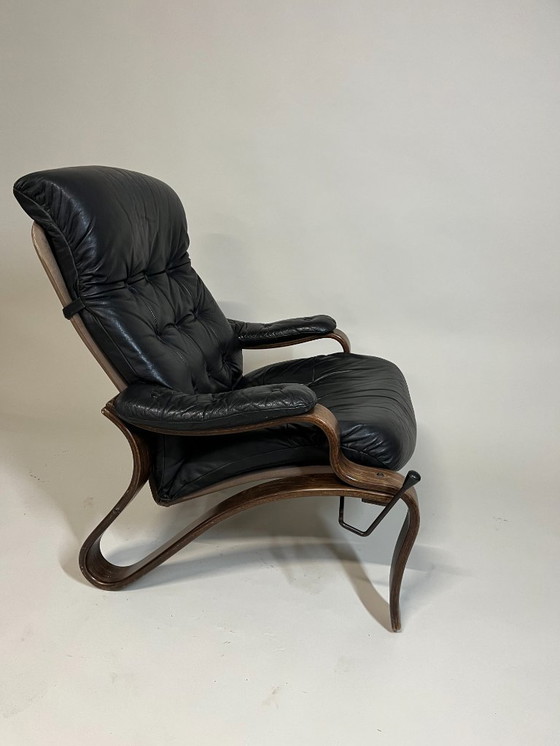 Image 1 of Scandinavian Leather Lounge Chair with Reclining Function, 1960s