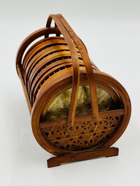 Image 1 of Vintage wooden coaster holder with 6 butterfly coasters