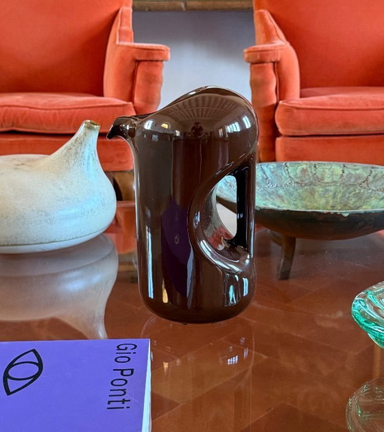 Image 1 of Mid Century moderne vaas / kan van bruin keramiek, Il Picchio Italië 1970