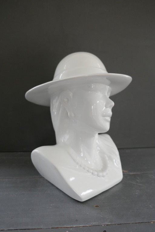 Vintage Statue Bust Woman Glossy White