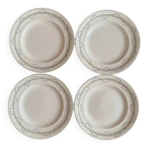 Set van 4 platte borden Longwy model Loridan – Antiek aardewerk uit de late 19e tot vroege 20e eeuw.