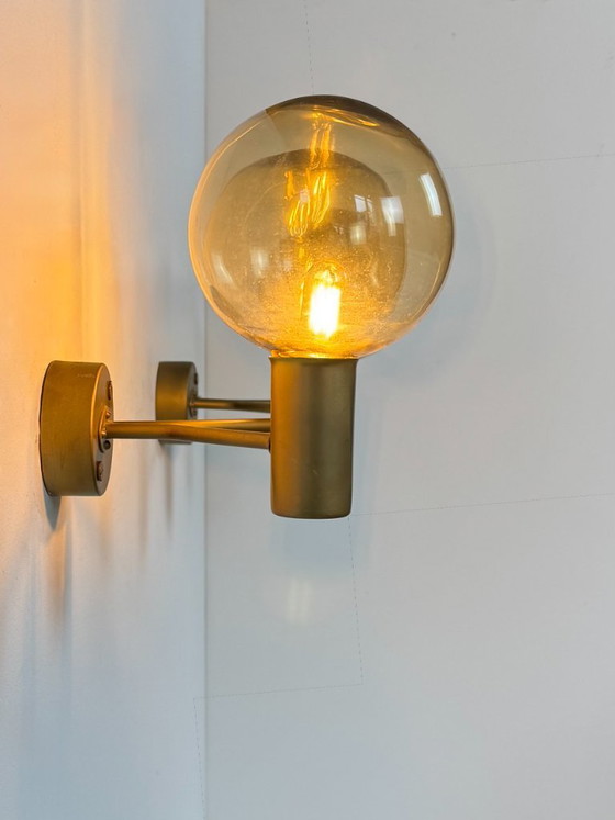 Image 1 of Pair of vintage double wall lights, Hans-Agne Jakobsson model V 149/2, brass and smoked glass, Sweden, 1970
