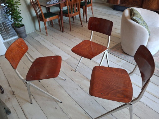 Ensemble de 3 chaises vintage Marko Compass avec structure gris ciment – eetkamerstoelen, Metal (photo 2 of 5)