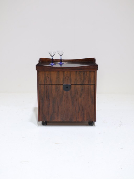 Bar cart trolley with tray, rosewood, Danish, 1960s