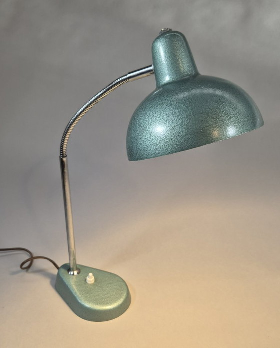 Bureau tafellamp met flexibele arm, groen, Aluminor, Tafellampen, Metaal, Chroom, Vintage (foto 8 van 10)