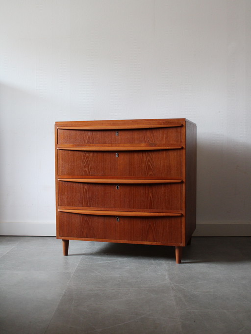 Vintage Danish deep chest of drawers in teak