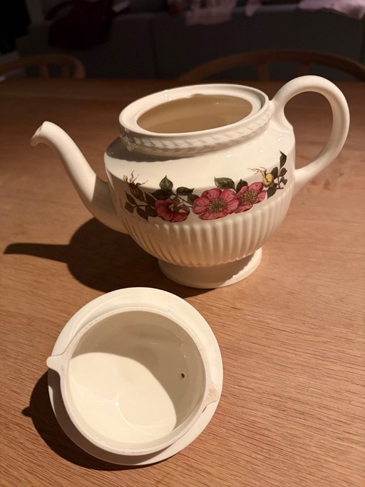 Wedgwood Biar Rose Teapot, espresso cups and egg cup