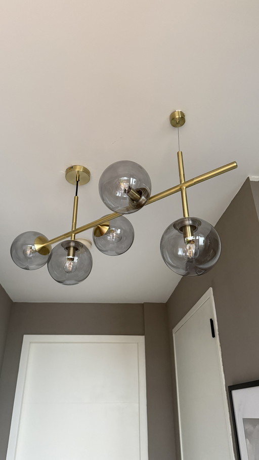 Brass & Smoked-Glass Multi-Globe Pendant Light