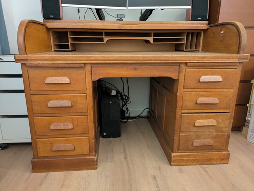 Antique oak wood Art Deco shutter desk