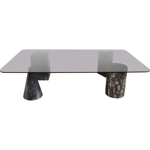 Mesa de centro vintage de mármol y cristal, 1970
