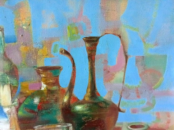 Original Ölgemälde Abstrakte Krüge Früchte Stillleben – Gemälde & Zeichnungen, Canvas (photo 5 of 9)