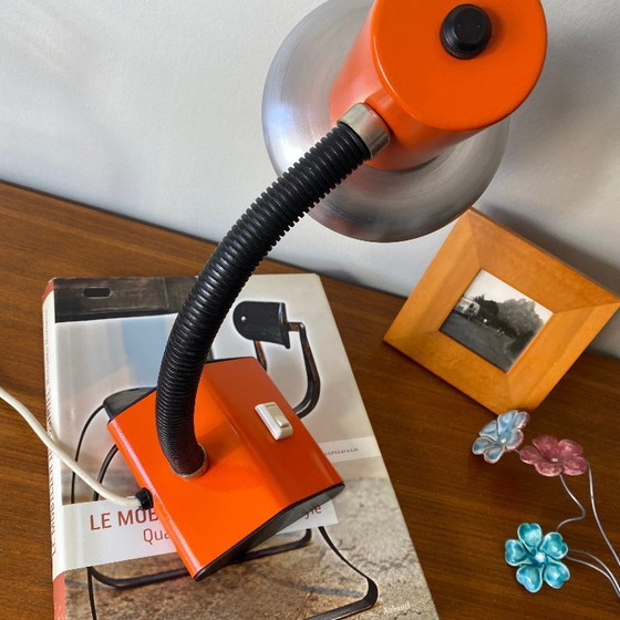 Image 1 of Vintage orange and aluminum table lamp