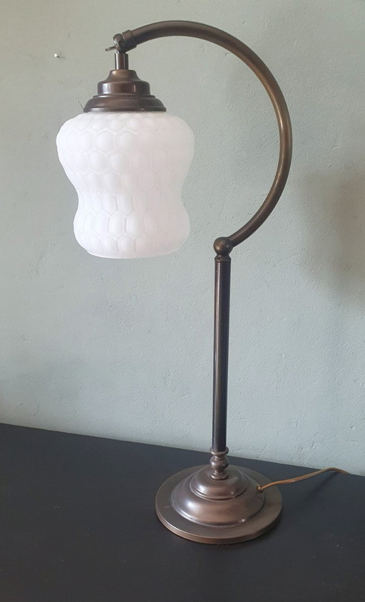 Vintage Art Deco style desk lamp with opaline glass shade