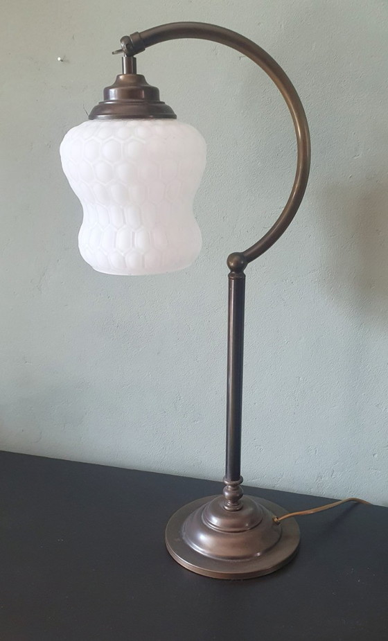 Image 1 of Vintage Art Deco style desk lamp with opaline glass shade