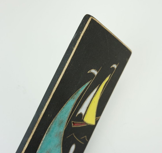 Image 1 of 1950s WALL TILE ruscha keramik with sailboat decor model 734/0