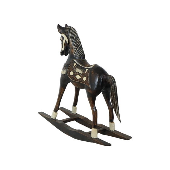 Cavallo a dondolo in legno, marrone scuro con accenti bianchi, Oggetti decorativi, Rustic (foto 9 di 10)