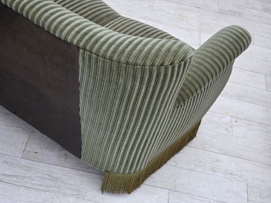 Image 1 of 1960s, Danish 3-seater sofa, original green furniture velour, oak wood.