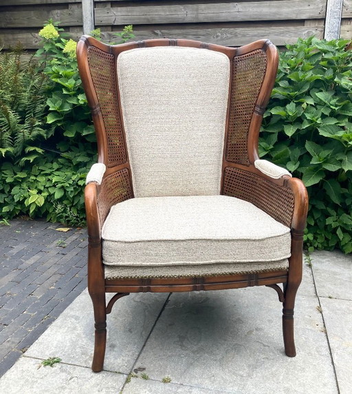 Giorgetti Wingback 1970s Armchair-Faux Bamboo.