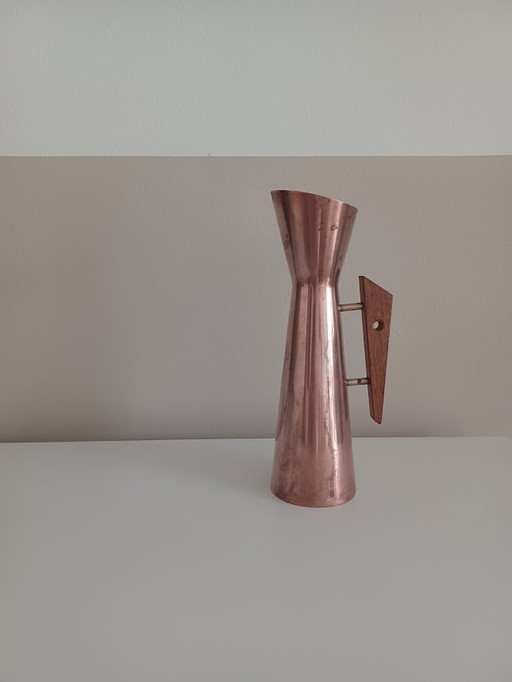 Vase en cuivre et teck. Vintage Danish Design '60s