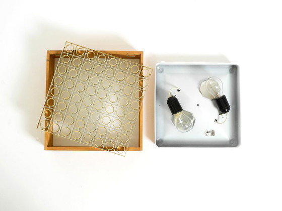 Image 1 of Magnifique plafonnier carré des années 1970 en bois de pin, de la marque Alda Sweden.