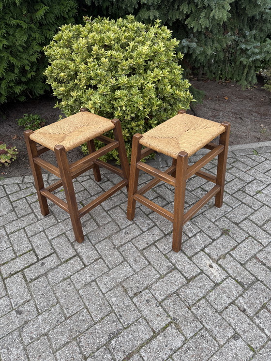 Image 1 of Houten barkrukken set riet vintage