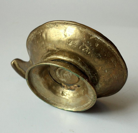 Image 1 of Solid design candle holder/chamber chandelier brass Brutalist - handmade - vintage