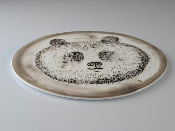 Image 1 of Piatto in ceramica con orsetto panda Oiva Toikka Nuutajärvi Finlandia 1983