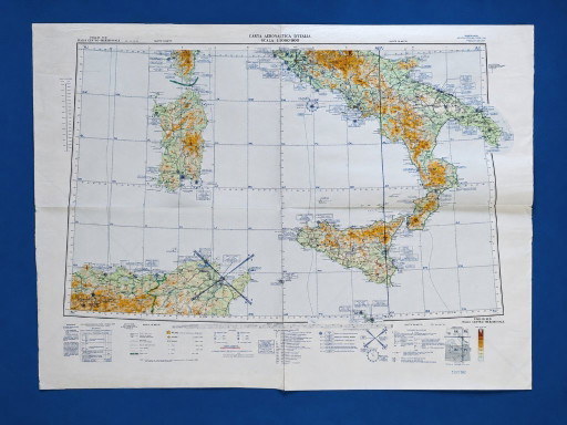 Pair of Italian Military Aeronautical Maps from 1962, North and South Sheets, Large Vintage Geographical Maps