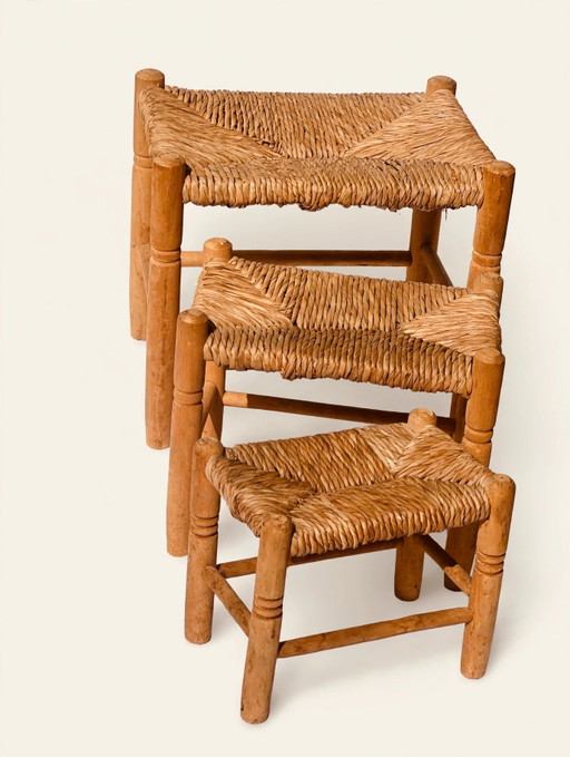 Vintage Mimiset Biezen Zitting – krukjes, Wood, Rattan (photo 2 of 5)