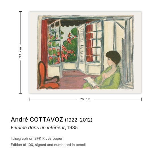 Image 1 of André COTTAVOZ Donna in un interno Litografia firmata 1985