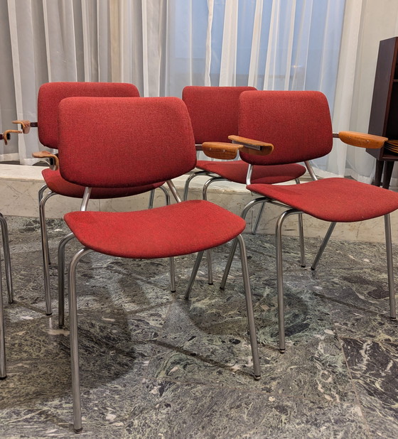 Image 1 of 7 vintage chrome & teak stoelen CAR- Kho Liang le