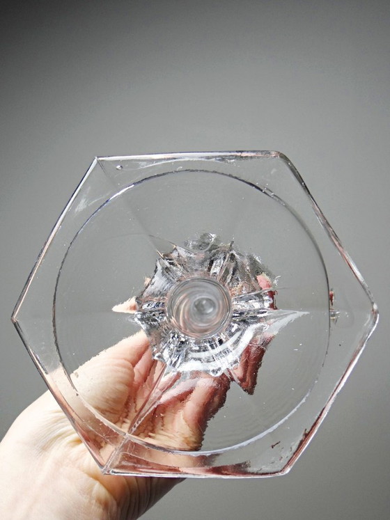 Image 1 of Antique twisted molded glass candlestick, circa 1930-1950
