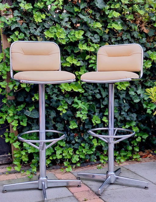 Twee Vintage Barstoelen Met Skai En Chroom, 70S 