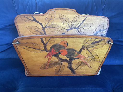 Art Deco brievenhouder, gesigneerd exemplaar, hout.