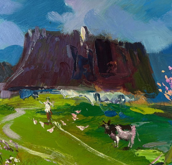 Image 1 of Original Oil Painting Rural Summer Landscape Quiet village on a green hill