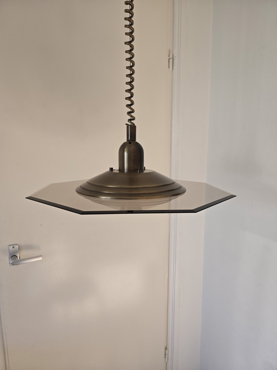 Image 1 of vintage steinhauer adjustable ceiling lamp octagon smoked glass
