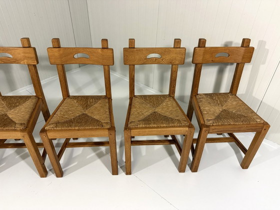 6 X Rustieke Blonde Eiken Eetkamerstoelen 1960's – Wicker (photo 5 of 22)