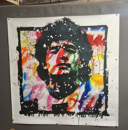 Mikko (Espagne) - Pop art - Maradonna on Coca-Cola Pattern - signé avec COA