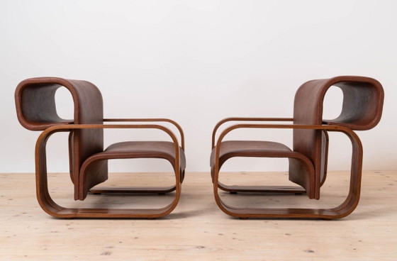 Pair of J. Bočan Brutalist Lounge Chairs for the Czechoslovak Embassy, Stockholm – Armchairs, Wood (photo 3 of 23)